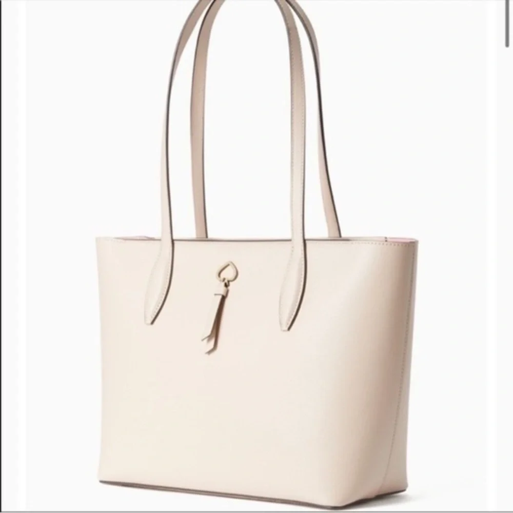 Kate Spade Cream Refined Grain Leather Tote Bag Zip Top NWT